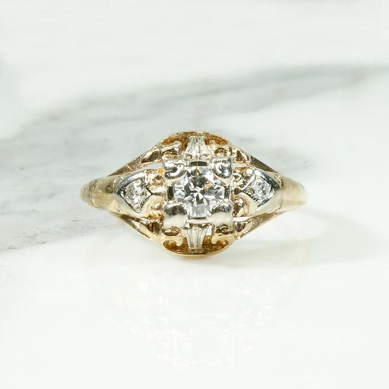 Deco Diamond Engagement Ring with Romantic Detail