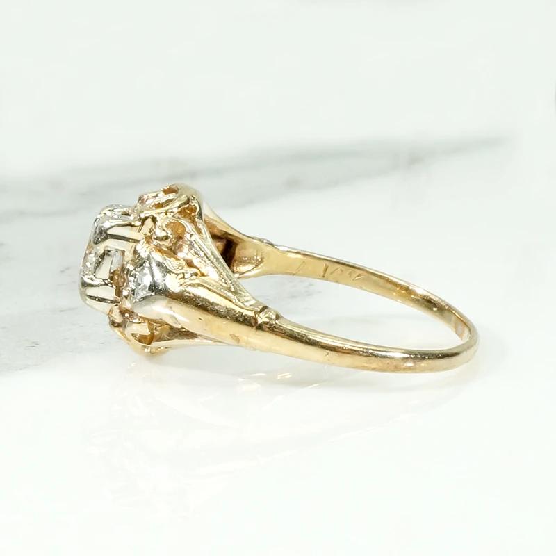 Deco Diamond Engagement Ring with Romantic Detail