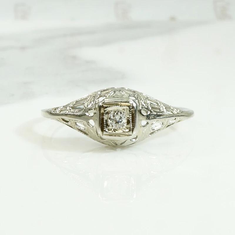 Floral Filigree Diamond Solitaire Engagement Ring