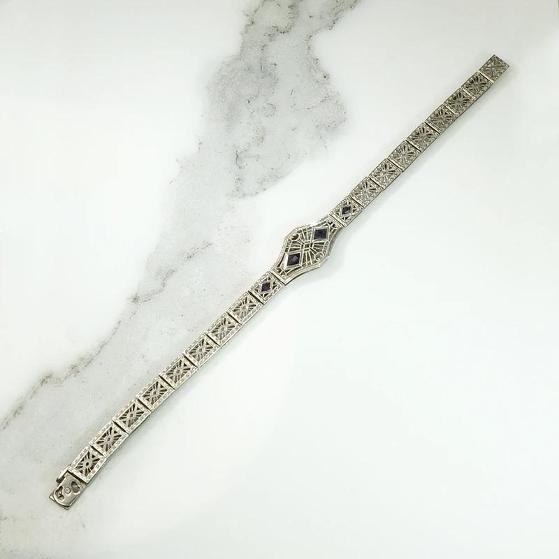 Silver Filigree Line Bracelet with Amethyst