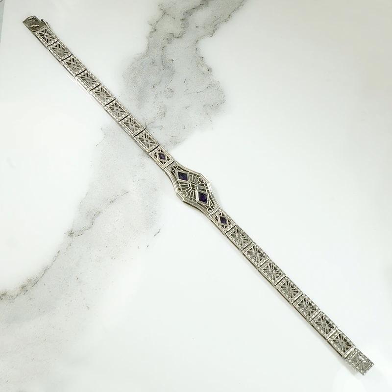Silver Filigree Line Bracelet with Amethyst