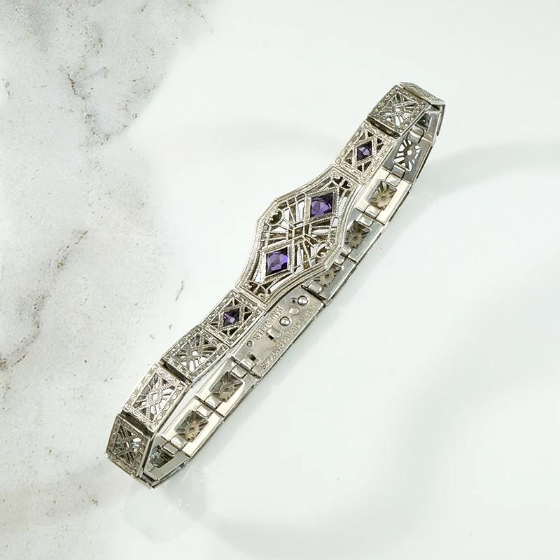 Silver Filigree Line Bracelet with Amethyst