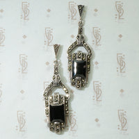 Onyx Sterling Marcasite Earrings