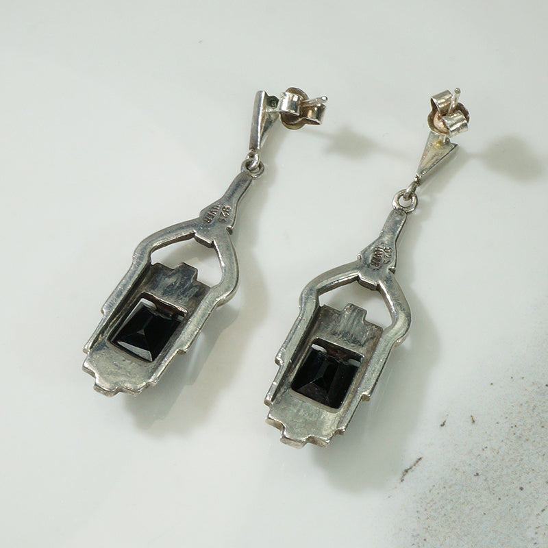 Onyx Sterling Marcasite Earrings