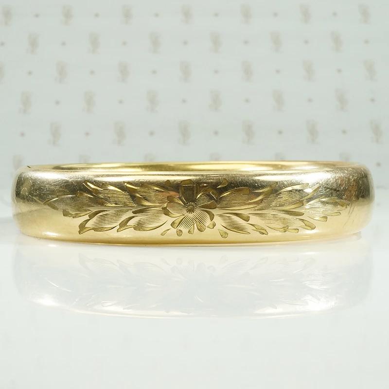 Floral Engraved Gold Filled Bangle Bracelet