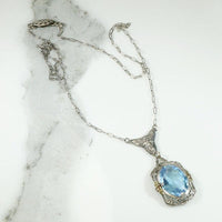 Synthetic Blue Spinel In Silver Deco Necklace