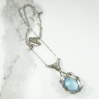 Synthetic Blue Spinel In Silver Deco Necklace