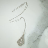 Deco White Gold Filigree Diamond Pendant