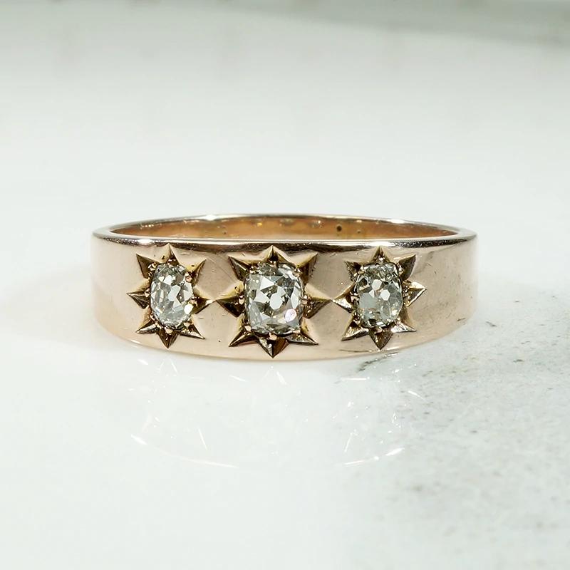 Handsome Old Mine Diamond Band in Rosy Gold