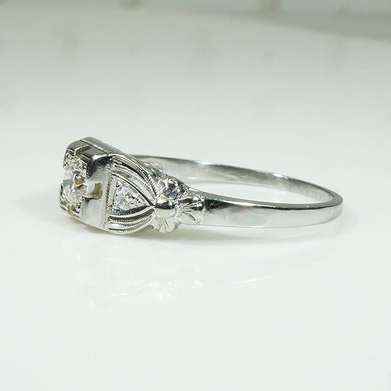 Beautiful 1930's White Gold Diamond Engagement Ring