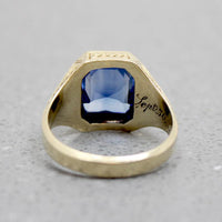 Synthetic Sapphire in Engraved Gold Signet Ring