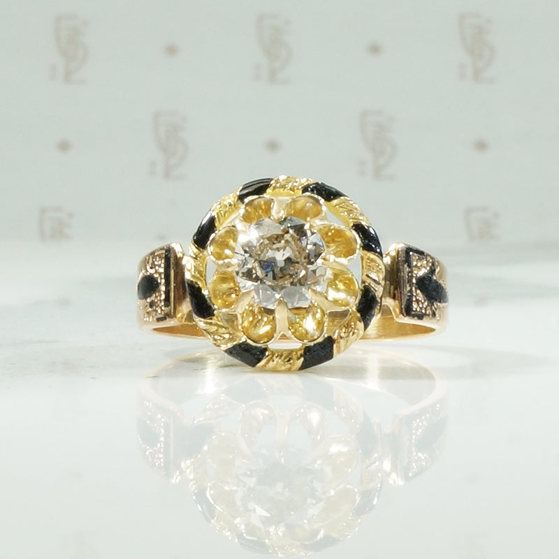 French 18k Enamel 19thc Diamond Ring
