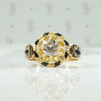 French 18k Enamel 19thc Diamond Ring