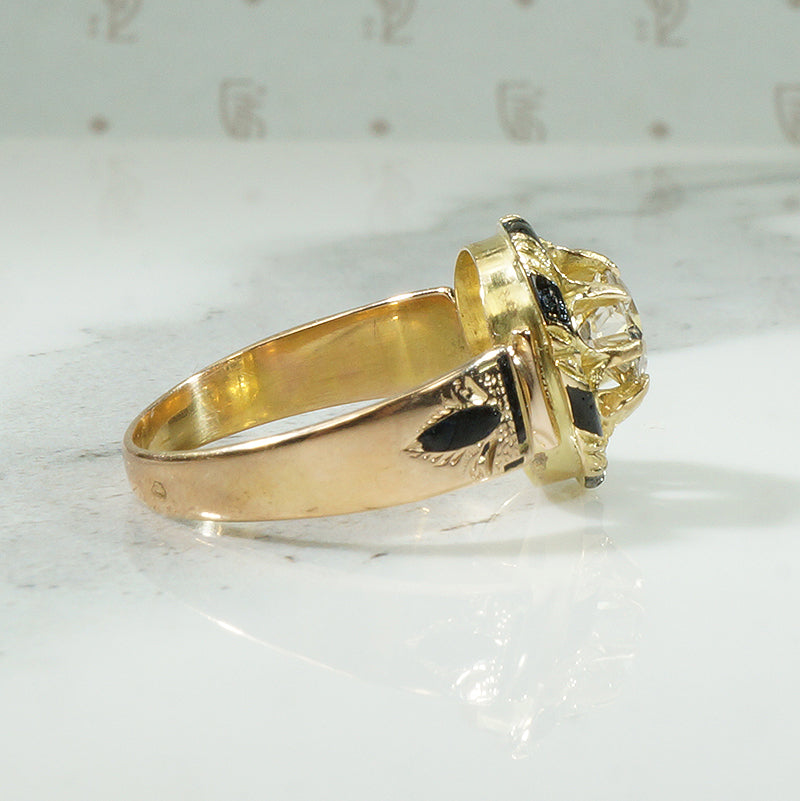 French 18k Enamel 19thc Diamond Ring