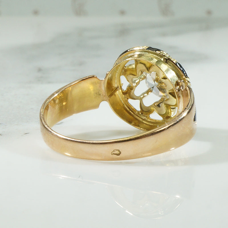 French 18k Enamel 19thc Diamond Ring