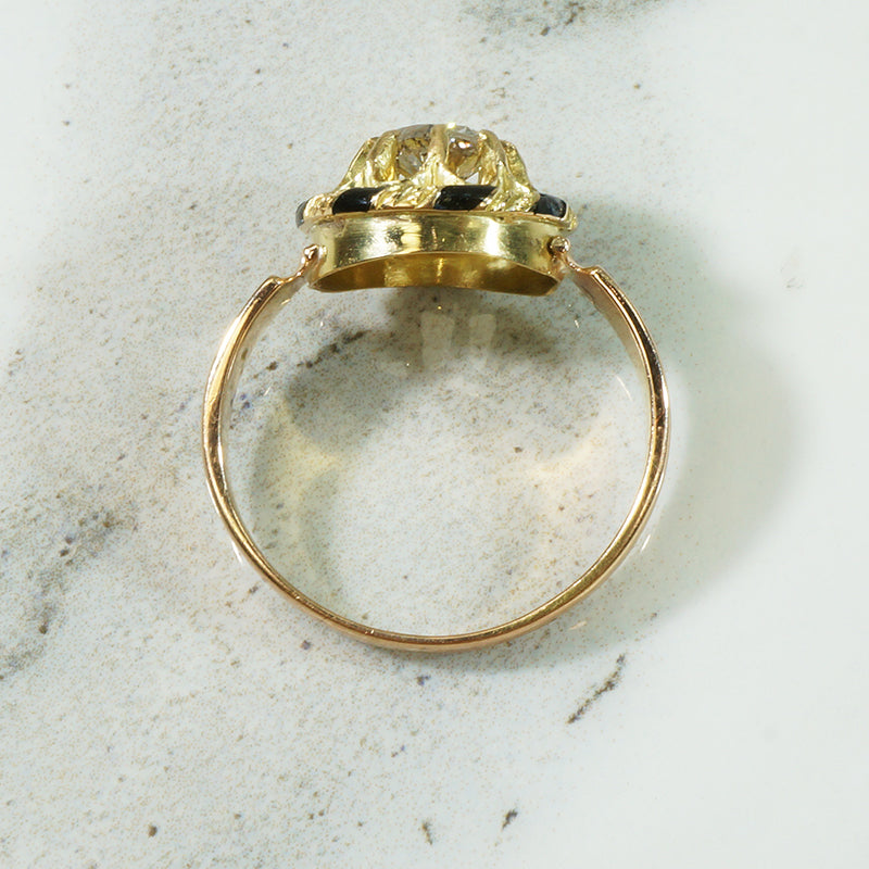 French 18k Enamel 19thc Diamond Ring