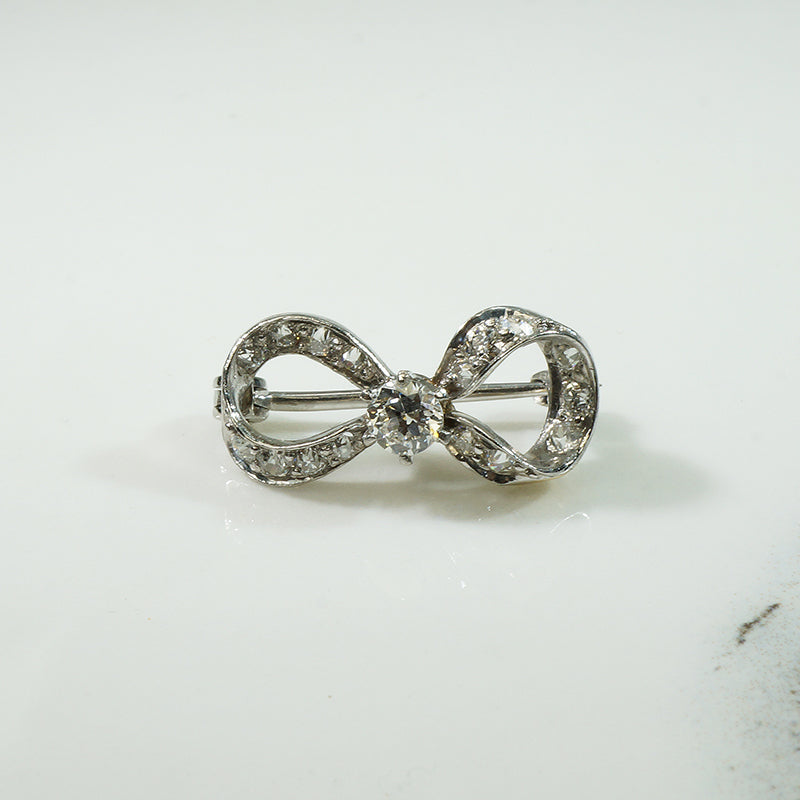 Little Platinum Diamond Bow Brooch