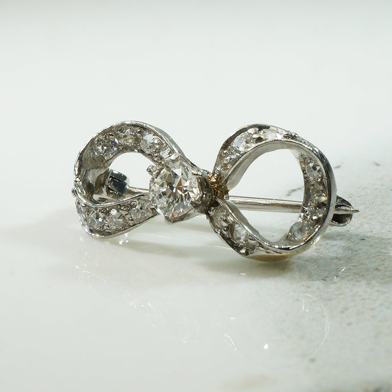 Little Platinum Diamond Bow Brooch