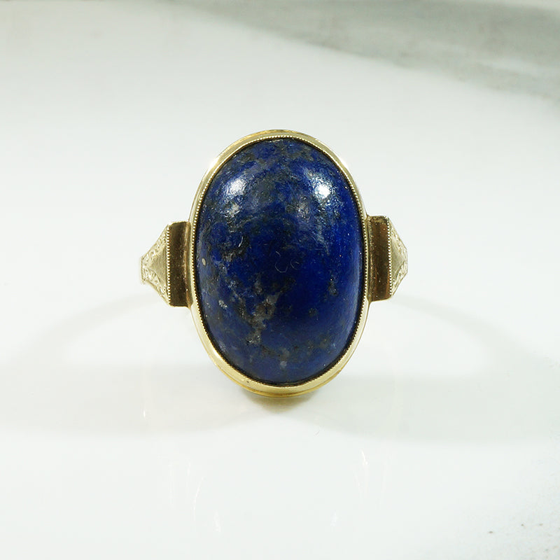 Handcrafted Vintage Lapis and Gold Ring