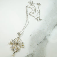 French Platinum and 18k Diamond and Pearl Pendant