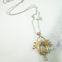 French Platinum and 18k Diamond and Pearl Pendant