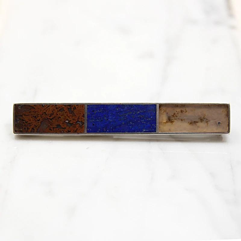 Sophisticated Lapis & Agate Scottish Pebble Bar Pin