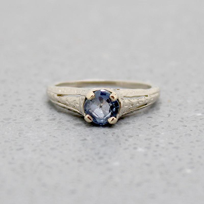 Filigreed White Gold & Sapphire Solitaire Ring