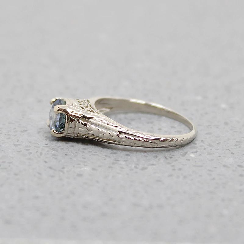 Filigreed White Gold & Sapphire Solitaire Ring