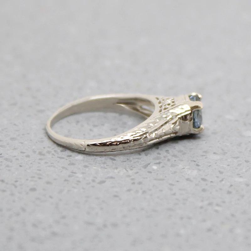 Filigreed White Gold & Sapphire Solitaire Ring