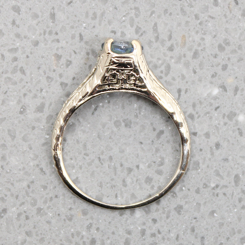 Filigreed White Gold & Sapphire Solitaire Ring
