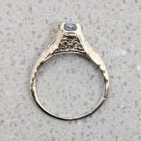Filigreed White Gold & Sapphire Solitaire Ring