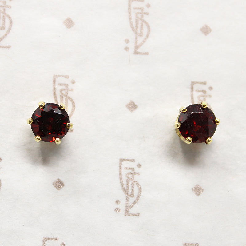 Claret-Colored Garnet & Gold Vintage Studs