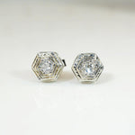 Art Deco Engraved Hexagon Diamond Studs