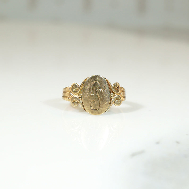 Miniature Gold Engraved Initial Signet Ring