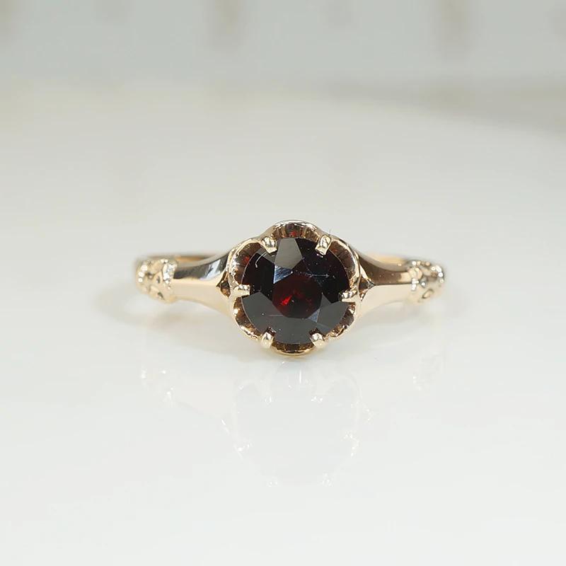 Sweet Victorian Garnet Solitaire in Rosy Gold