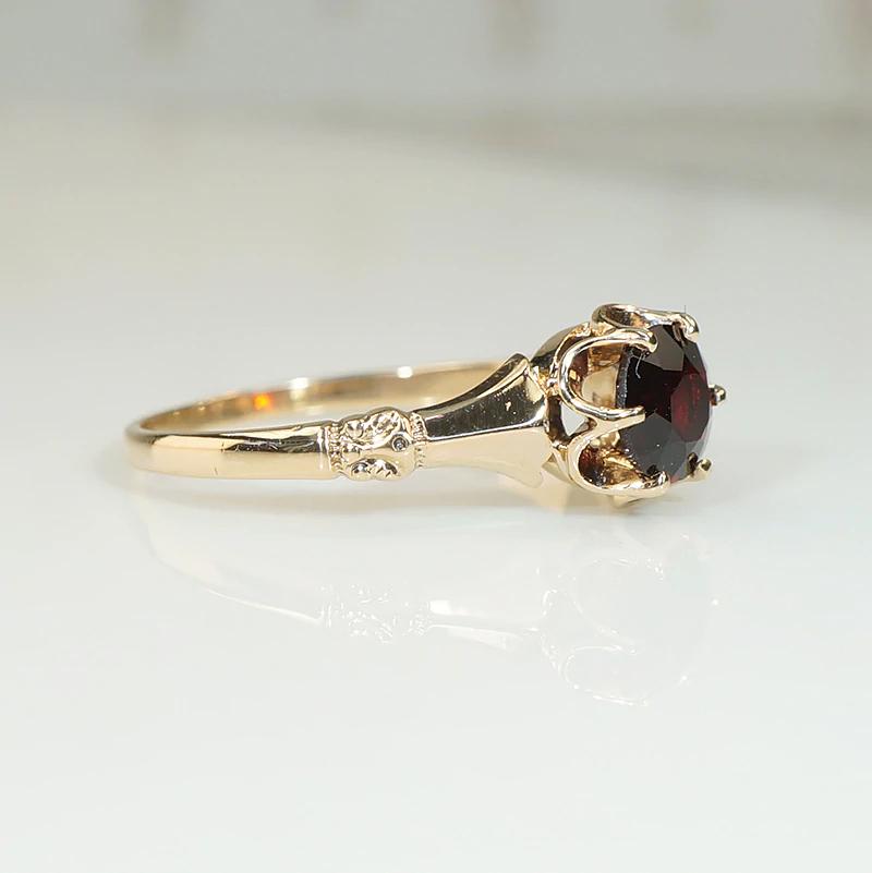 Sweet Victorian Garnet Solitaire in Rosy Gold