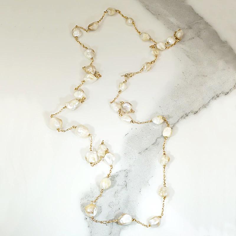 Stunning Baroque Pearls on Long Gold Chain