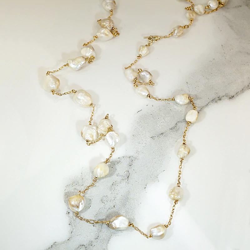Stunning Baroque Pearls on Long Gold Chain
