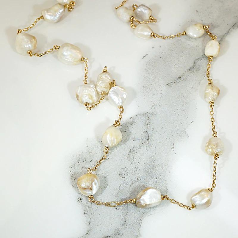 Stunning Baroque Pearls on Long Gold Chain