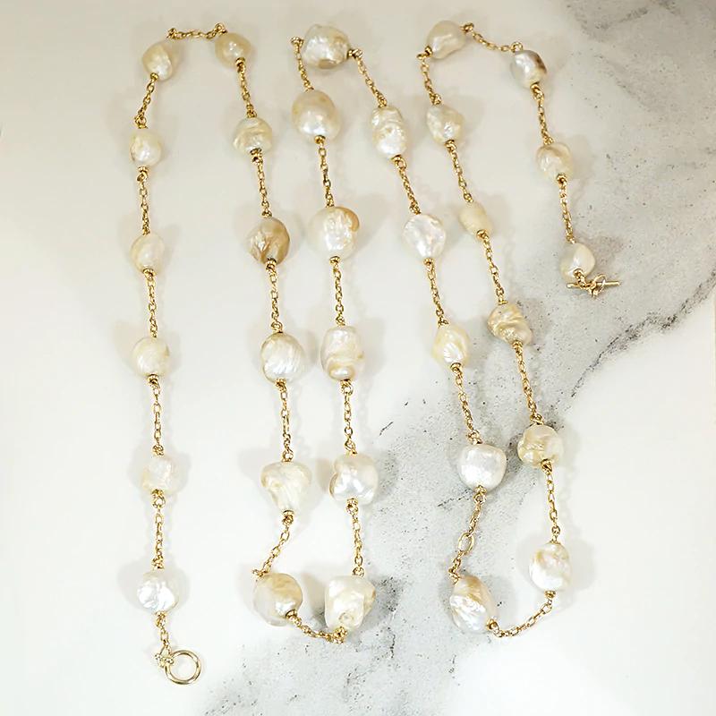 Stunning Baroque Pearls on Long Gold Chain