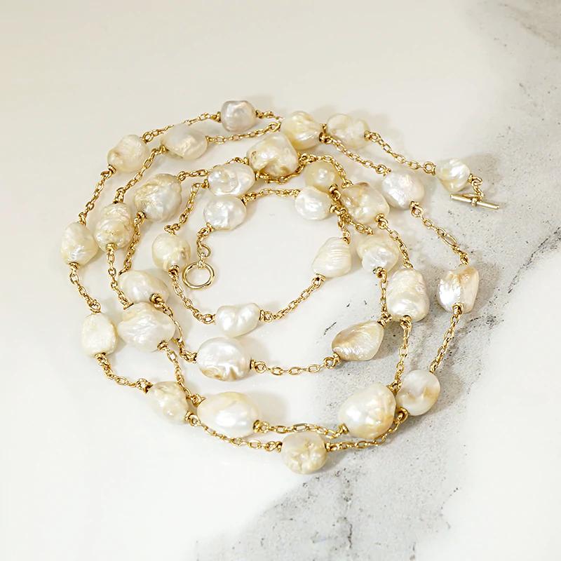 Stunning Baroque Pearls on Long Gold Chain