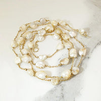 Stunning Baroque Pearls on Long Gold Chain