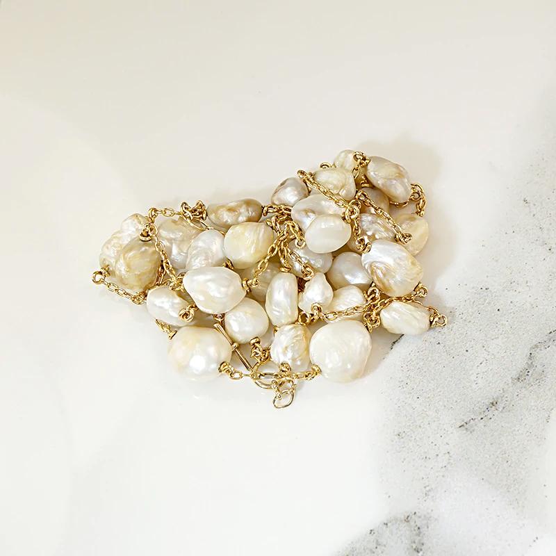 Stunning Baroque Pearls on Long Gold Chain