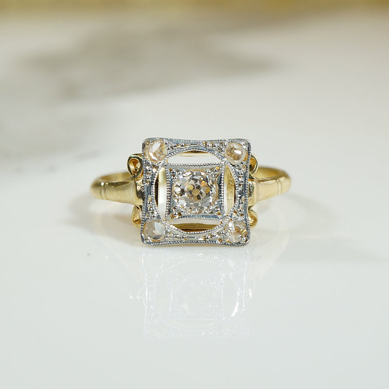 Gold and Platinum c1900 OMC and Rose Cut Diamond Ring