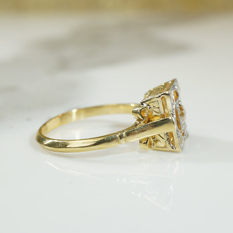 Gold and Platinum c1900 OMC and Rose Cut Diamond Ring