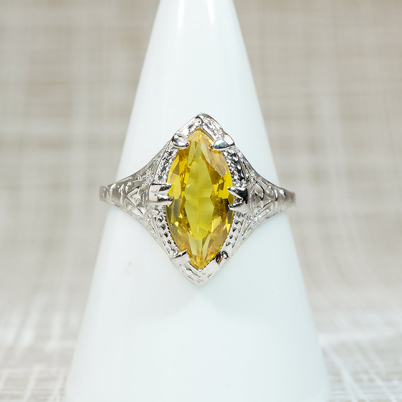 Startling Yellow Uranium Glass Filigree Ring
