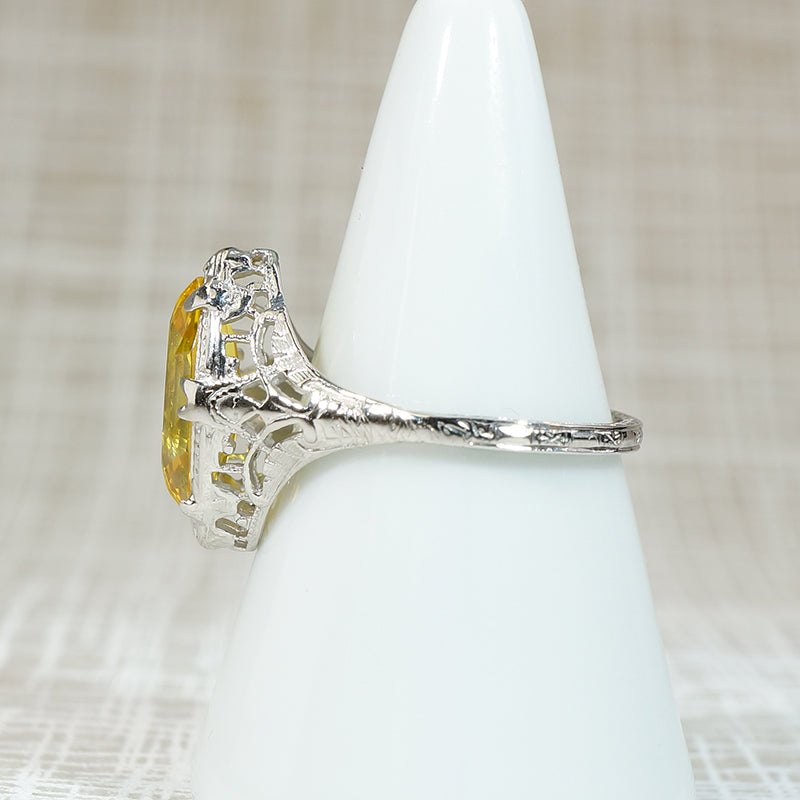 Startling Yellow Uranium Glass Filigree Ring