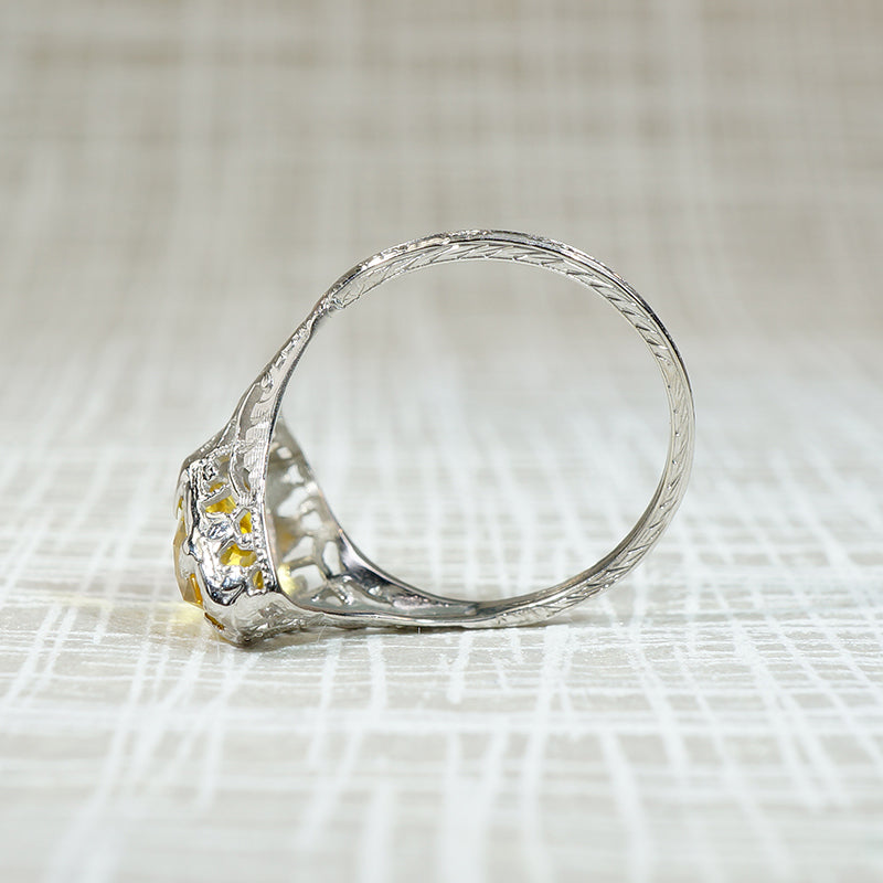 Startling Yellow Uranium Glass Filigree Ring
