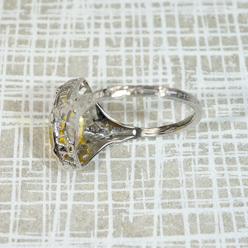 Startling Yellow Uranium Glass Filigree Ring