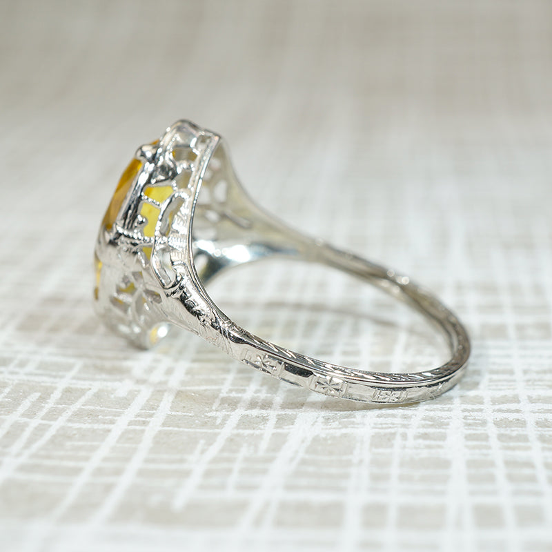Startling Yellow Uranium Glass Filigree Ring